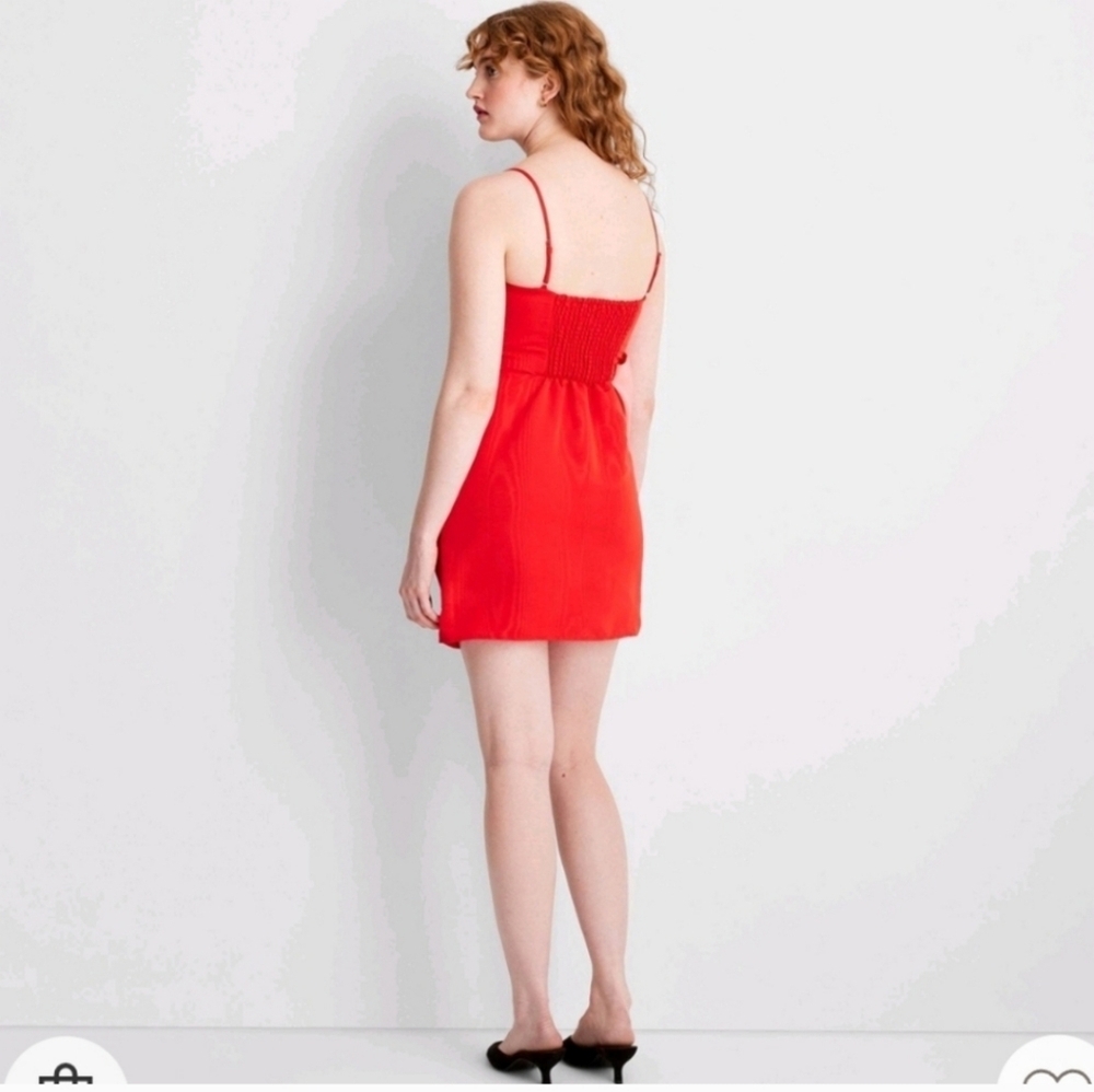 Women's Holiday Sweetheart Bow Mini Dress Future Collective Red XS - Picture 2 of 15